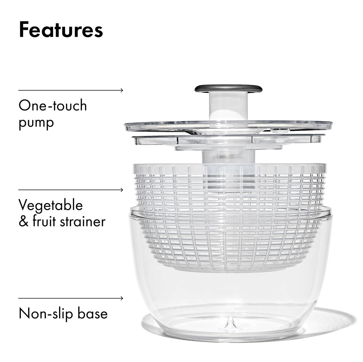 OXO Good Grips Salad Spinner | Lettuce Spinner | Fruit Washer | Fruit Washing Bowl with Strainer | Vegetable Cleaner | Salad Cleaner | Lettuce Washer | 6.22 Quart Capacity OXO