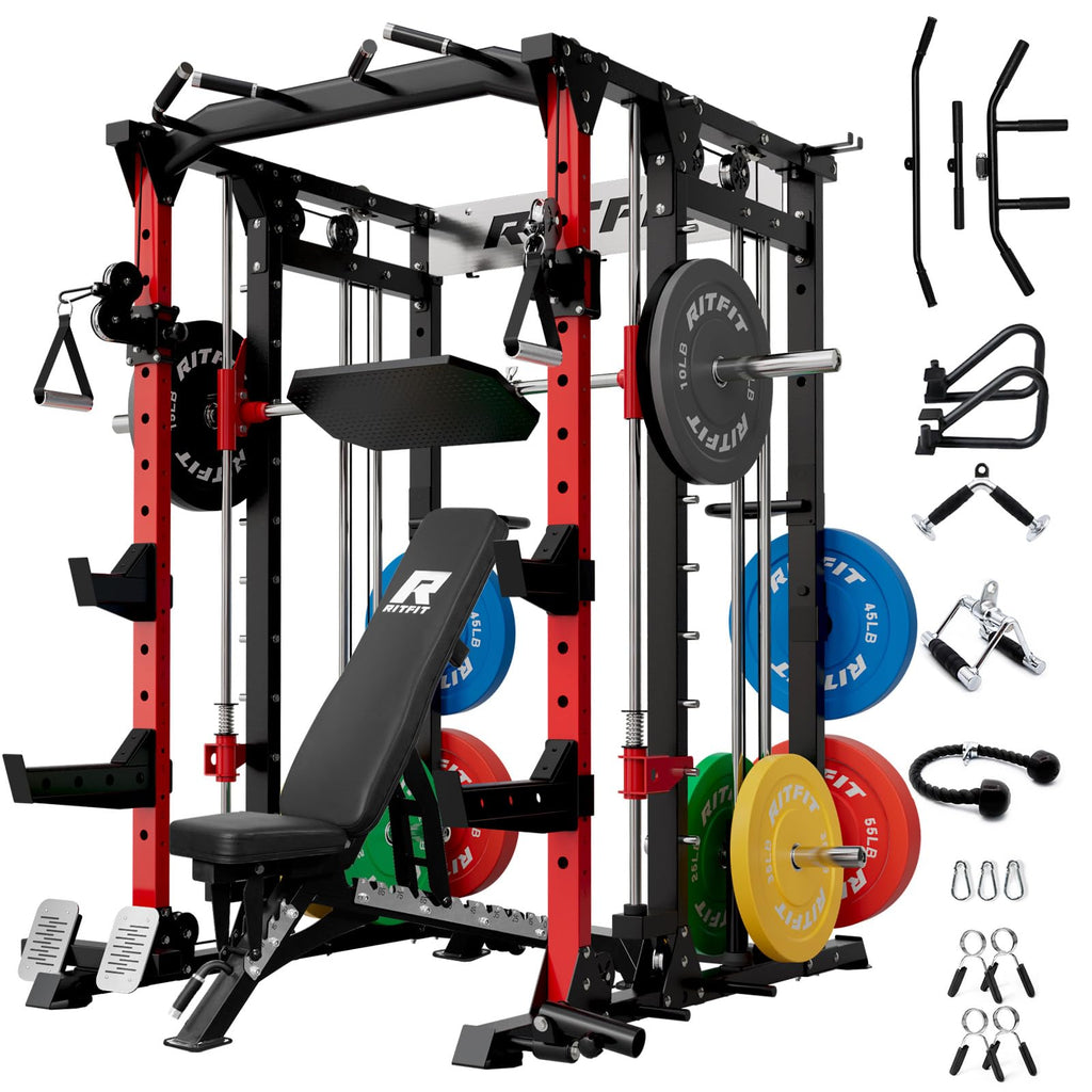 RitFit Buffalo Smith Machine, Power cage with LAT-Pull Down System & Cable Crossover System, All-in-One Squat Rack for Home Gym, Power Rack RitFit