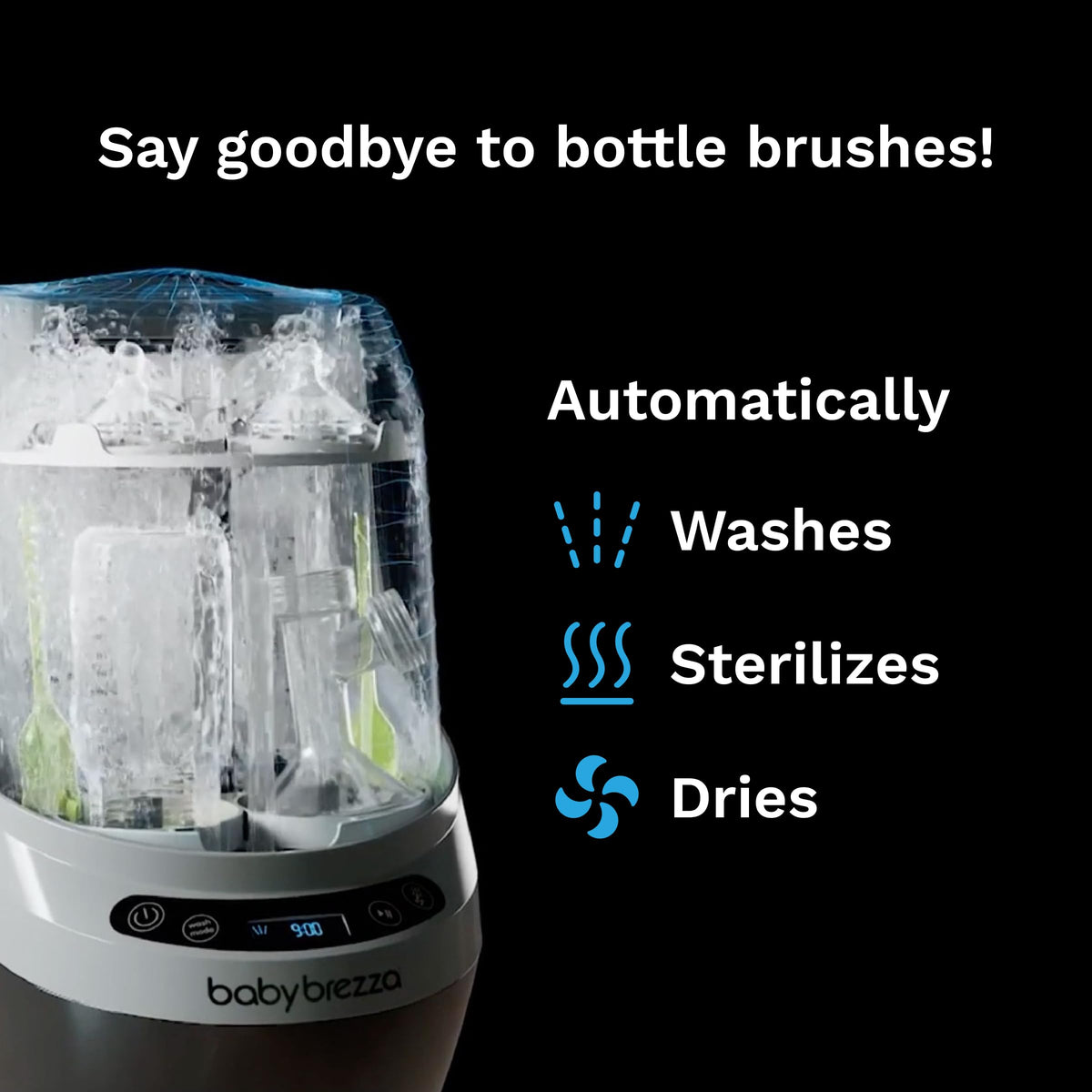 Baby Brezza Bottle Washer Pro - Baby Bottle Washer, Sterilizer + Dryer - All in One Machine Cleans Baby Essentials, Bottles + Pump Parts – Appliance Replaces Bottle Brushes & Drying Racks, Charcoal Baby Brezza
