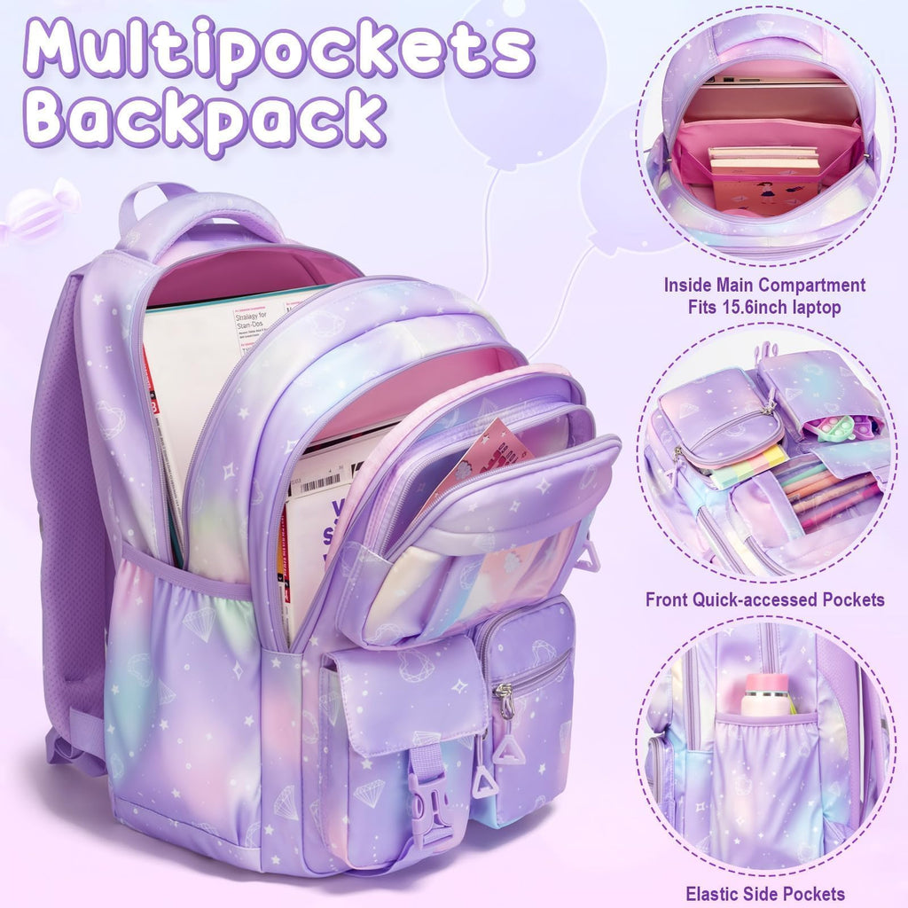 Fimibuke Kids Backpack for School Girls, Waterproof Backpack w/Lunch Box Fimibuke