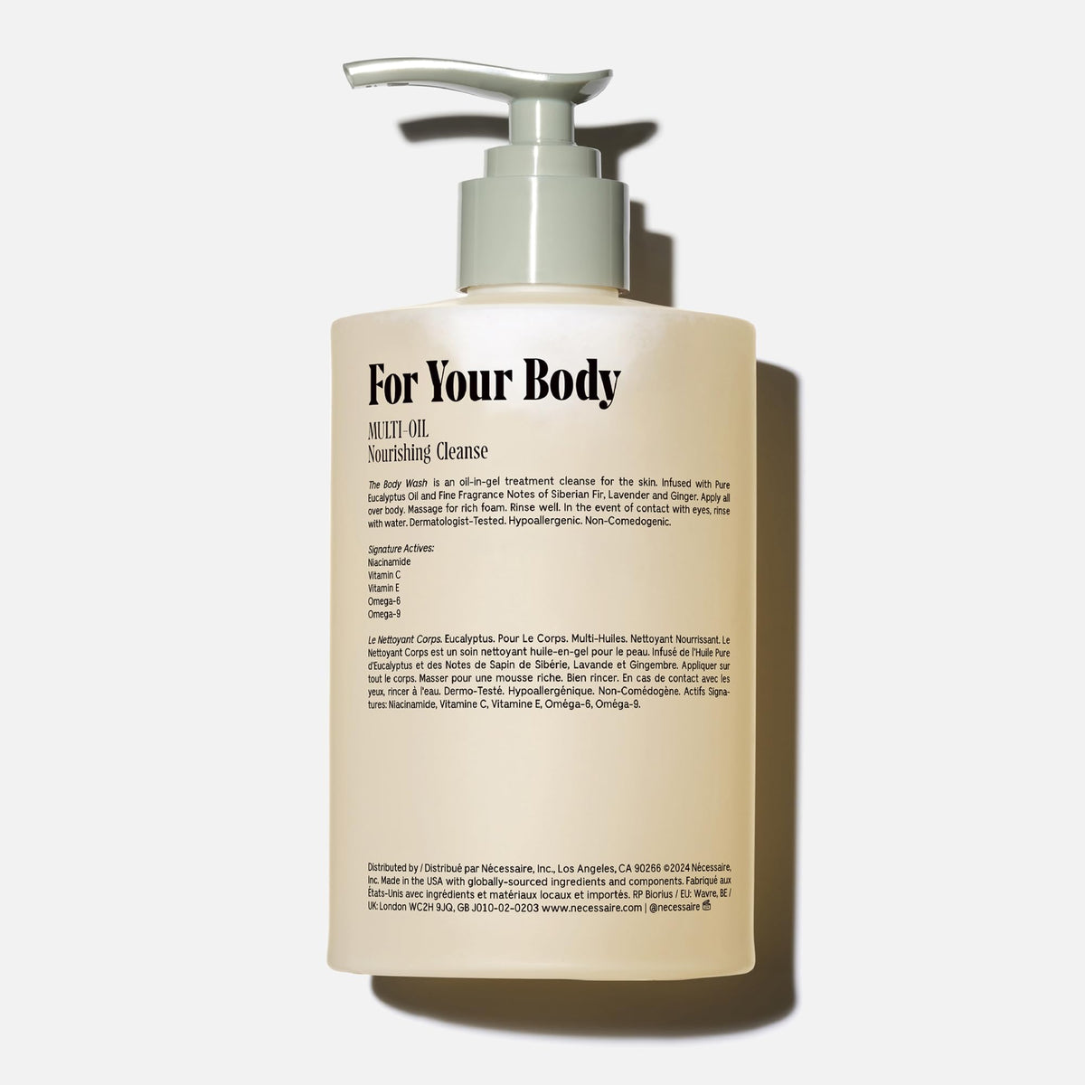 Nécessaire The Body Wash Eucalyptus — Multi-Oil Shower Gel Body Wash for Women + Men. Non-Comedogenic + Hypoallergenic for Sensitive Skin with Niacinamide. 500ml/16.9 fl oz Nécessaire