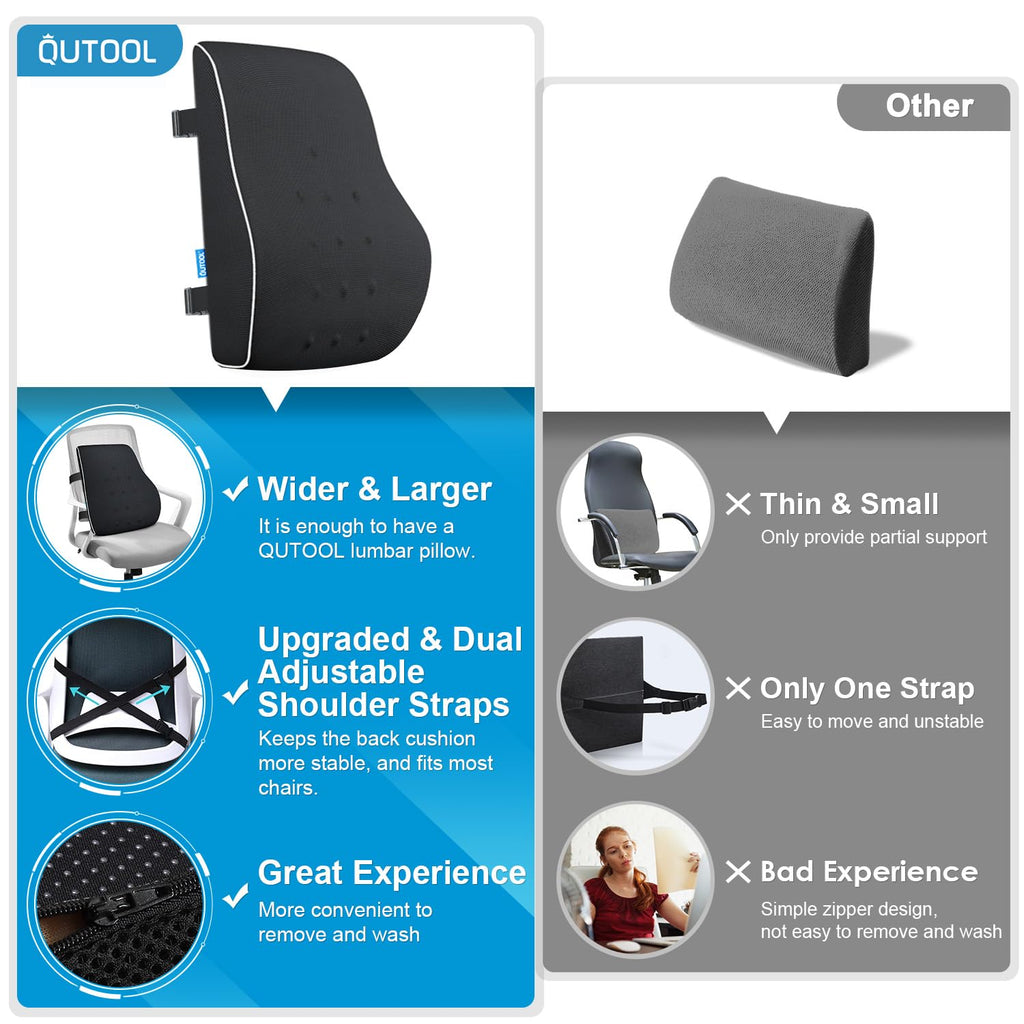 Lumbar Support Pillow for Office Chair, Office Home Essentials,Gifts for Mom,Dad, Back Support Pillow for Car, Chair Cushions,Back Pain Relief Improve Posture,Mesh Cover Double Adjustable Straps Qutool
