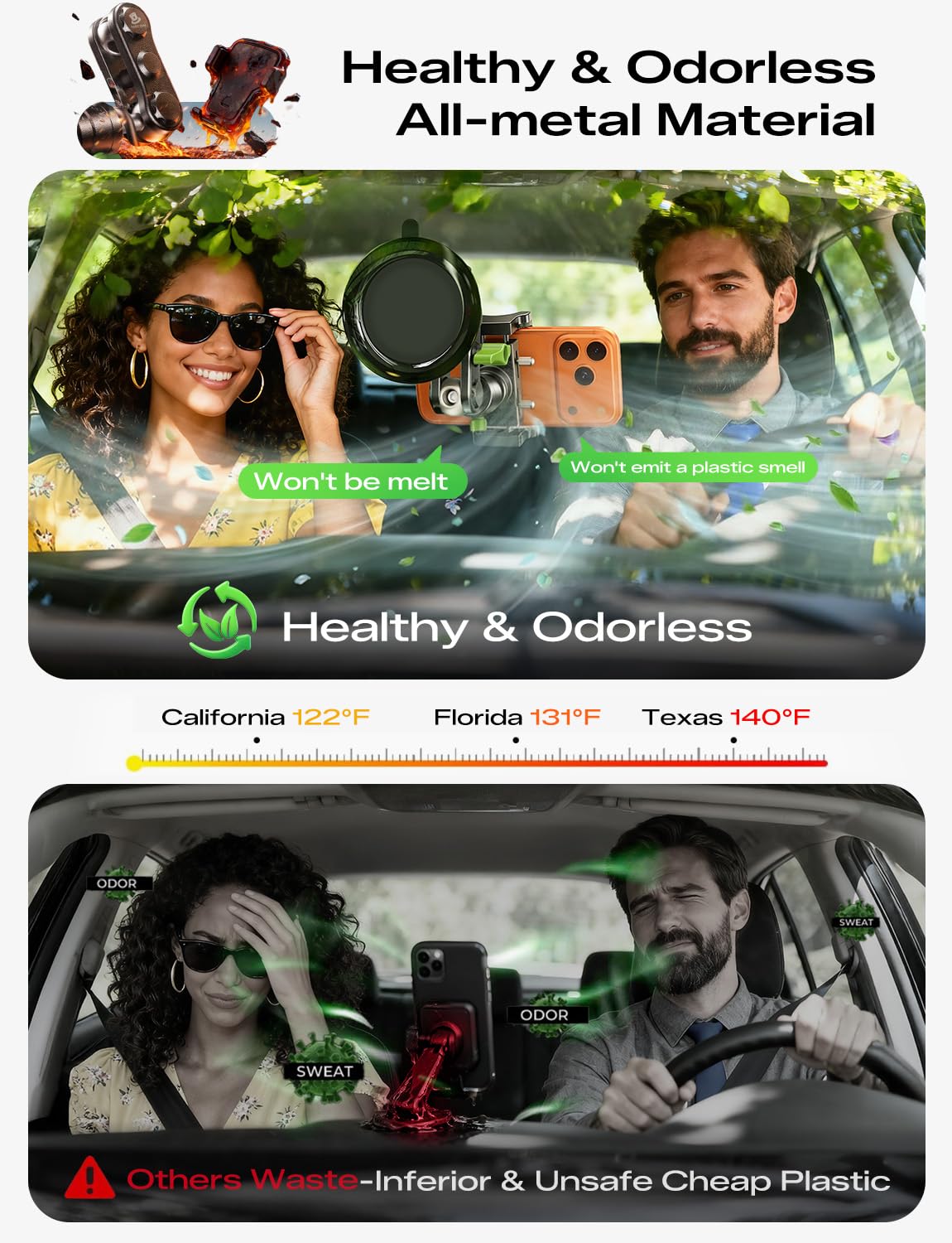 MAGIC JOHN Car Phone Holder, Ultra-Durable Mteal Phone Holders for Your Car, 360° Rotation Cell Phone Car Mount for Windshield, Suction Cup Car Phone Mount for iPhone Samsung All Smartphone MAGIC JOHN