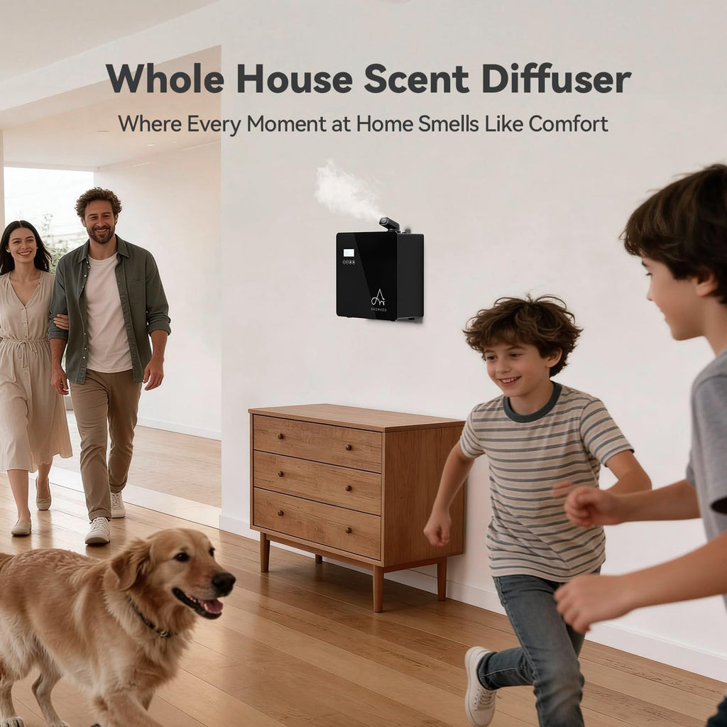 2025 Upgraded 3500 Sq.Ft Smart Scent Diffuser - HVAC System, Whole House Aroma & Hotel Collection Diffuser, Waterless Essential Oil Diffuser for Home Large Room, Cold Air Tech, 600mL (Black) Aromadd