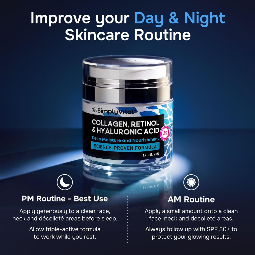 Anti-Aging Face Moisturizer with Retinol, Collagen & Hyaluronic Acid - Moisturizer Face Cream for Women & Men - Visibly Firming & Hydrating Neck Cream - Day & Night Skin Care - 1.7 fl oz SimplyVital