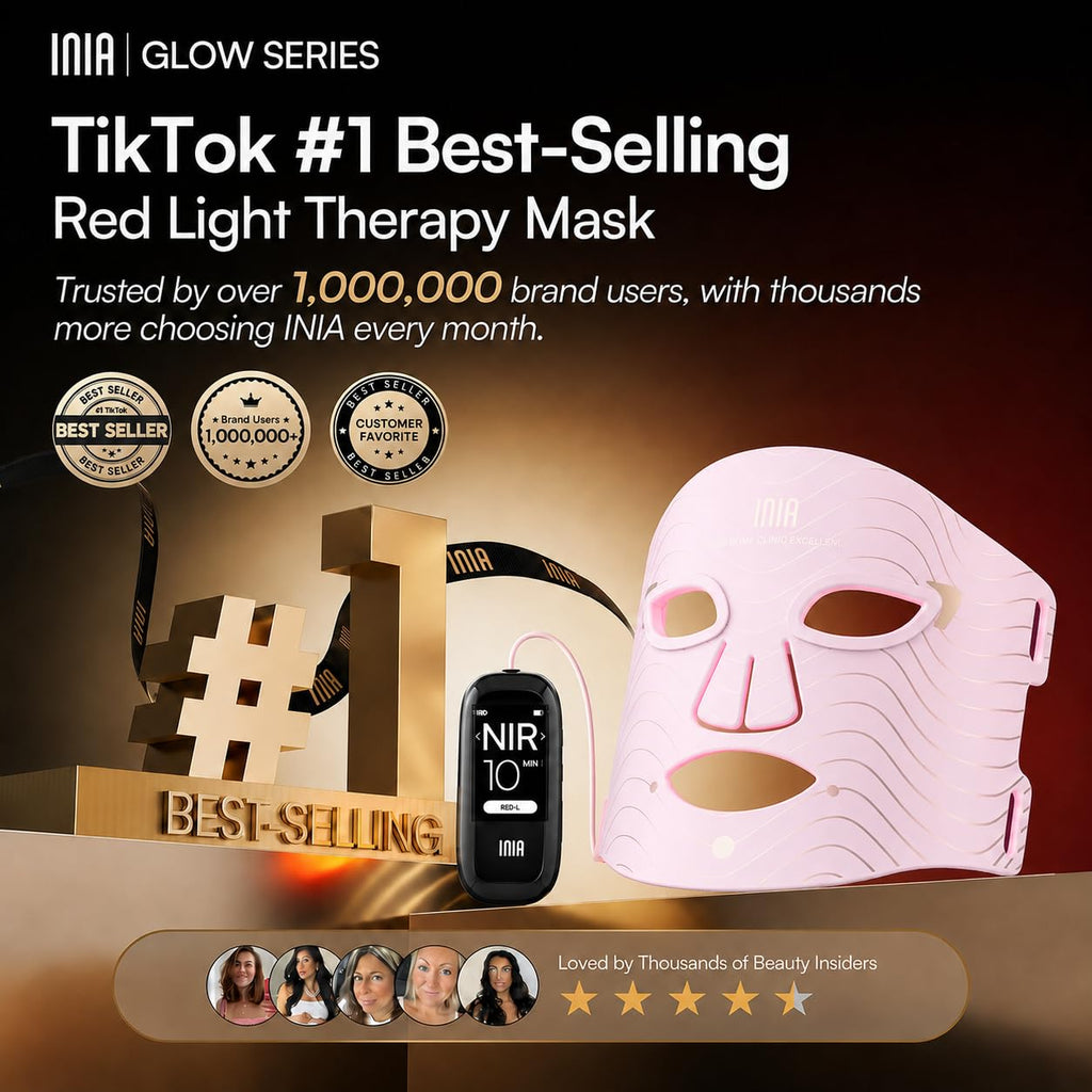 INIA Red Light Therapy Mask for Face, 850nm NIR, Red/Blue LED Light 4 Modes INIA