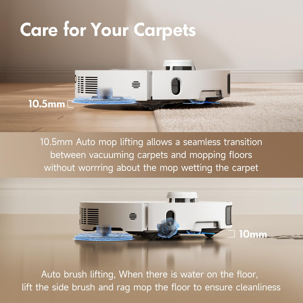 Mova P10 Pro Ultra Robot Vacuum and Mop 13,000Pa Suction, 140°F Hot Water Auto Mop Washing & Drying, Dual Spinning Extenable Mop,10.5mm Lifting for Carpet, 360°Obstacle Avoidance, App Control Mova