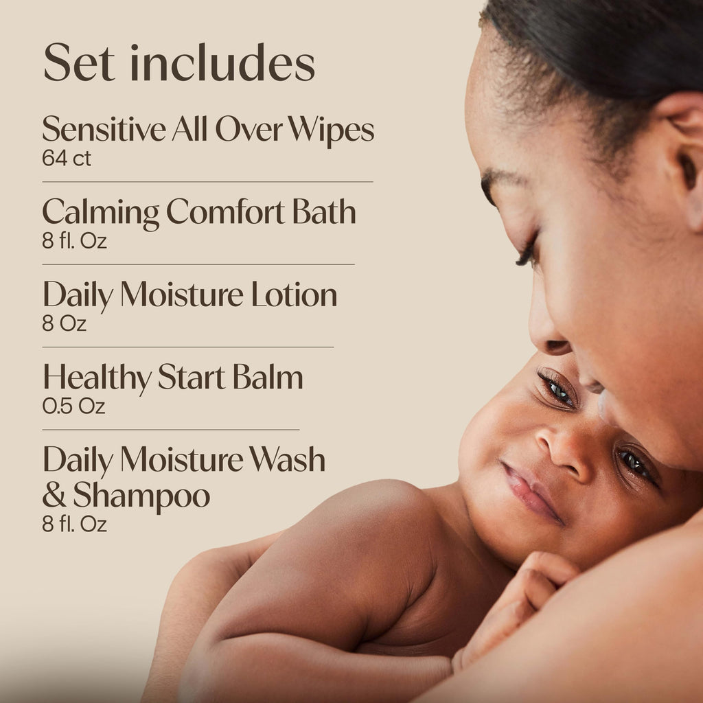 Aveeno Baby Welcome Little One Gift Set, Baby Essentials Set with Daily Moisture Wash and Shampoo, Calming Comfort Bath, Sensitive All Over Wipes, Body Lotion, & Healthy Start Balm, 5 Items Aveeno Baby