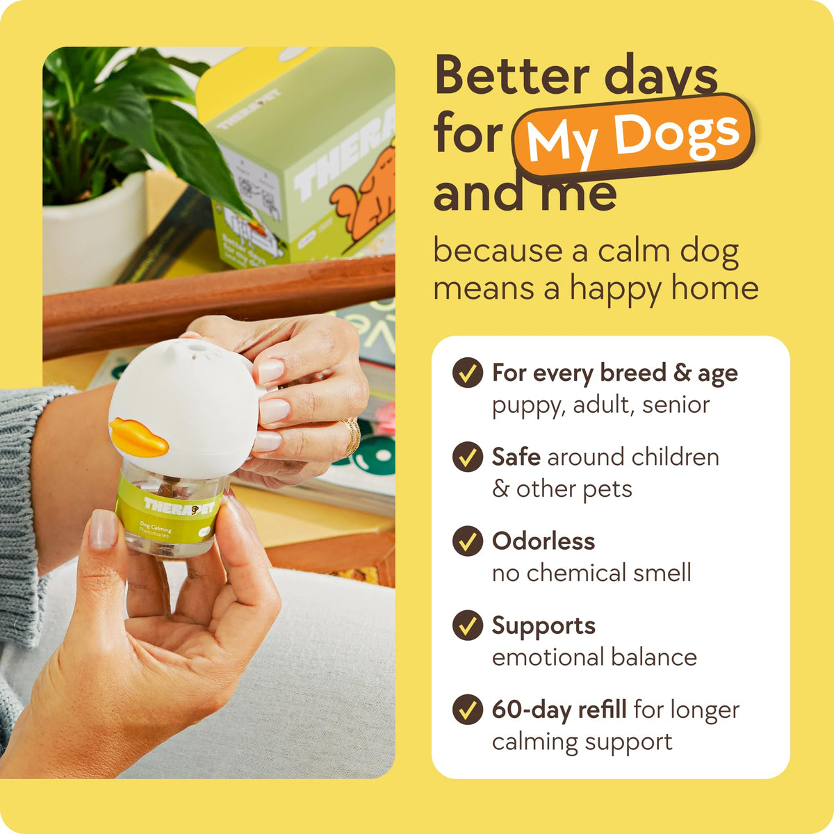 TheraPetMD 60-Day Dog Calming Diffuser Kit - Dog Pheromone Diffuser for Stress, Destructive Behavior, Pee Accidents, Separation Anxiety, Barking, Aggression & Chewing - 60-Day Refills Included TheraPetMD