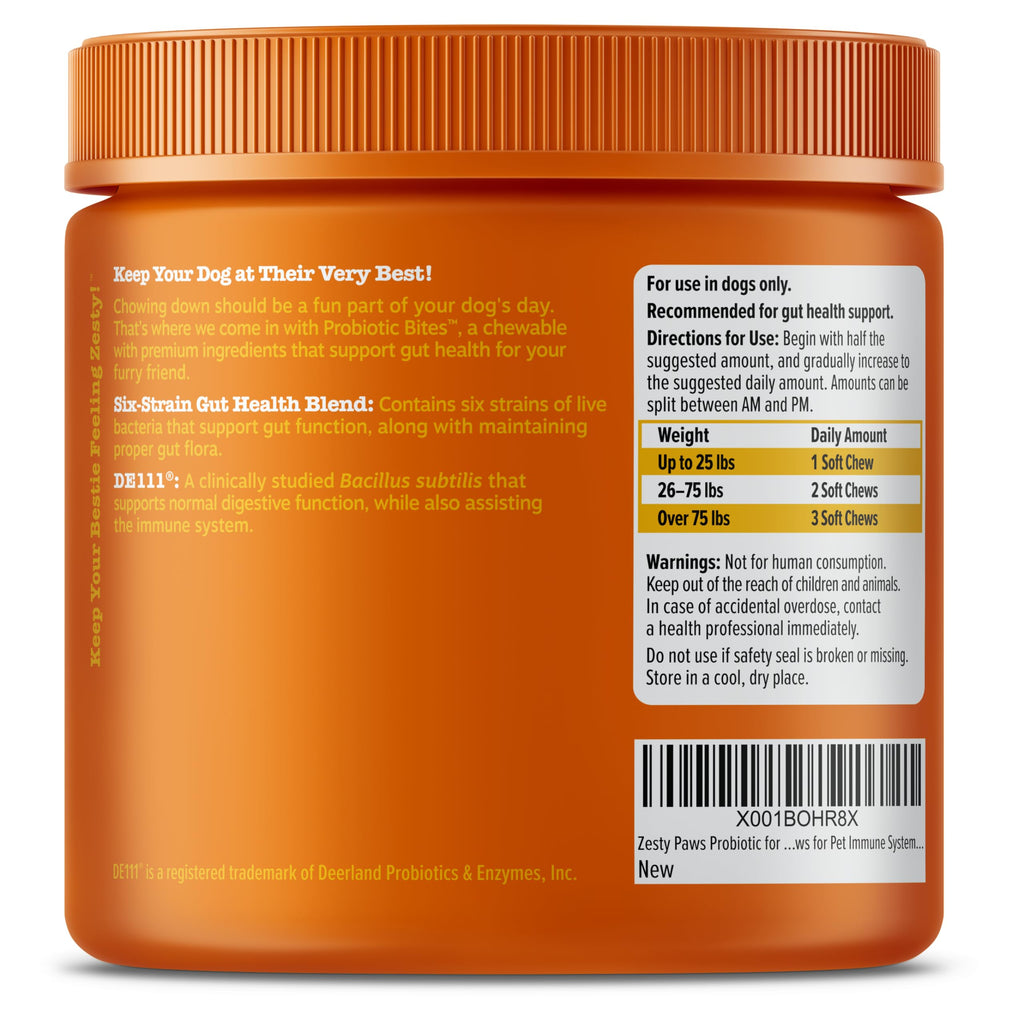 Zesty Paws Probiotics for Dogs - Digestive Enzymes for Gut Flora, Digestive Health, Diarrhea & Bowel Support - Clinically Studied DE111 - Dog Supplement Soft Chew for Pet Immune System - Pumpkin, 90ct Zesty Paws