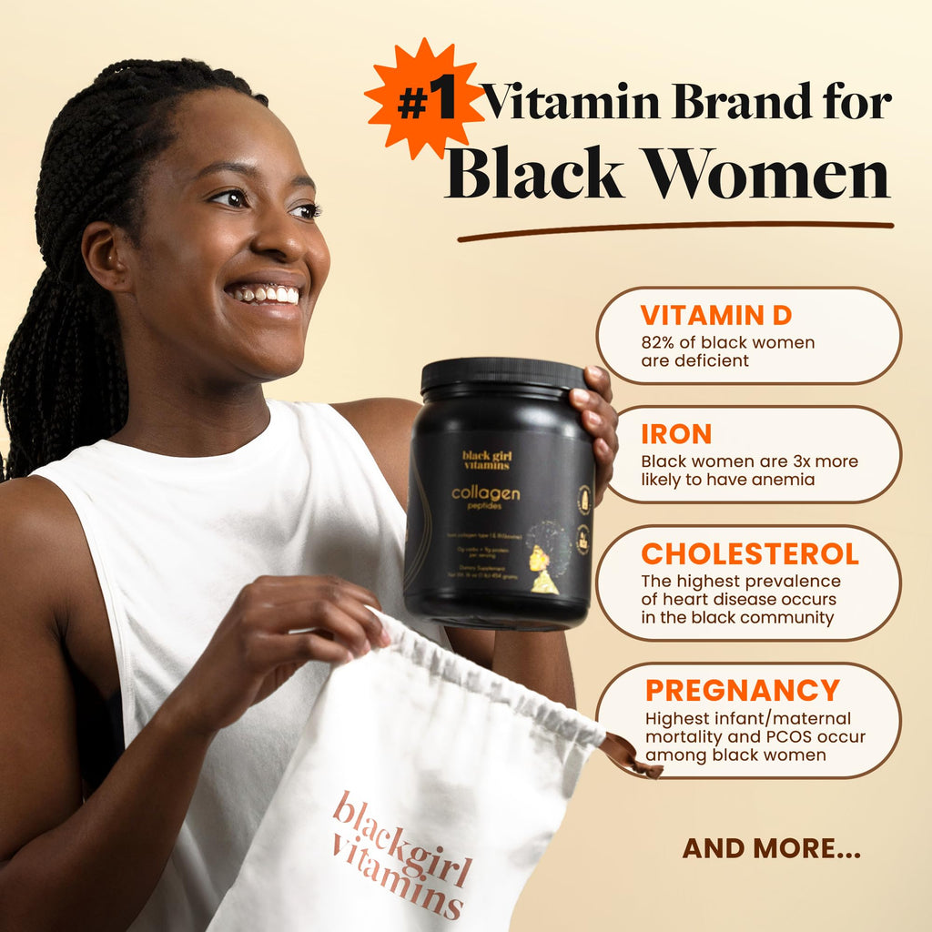 Black Girl Vitamins | Collagen Peptides Powder - Collagen for Skin, Hair & Nails - Unflavored Hydrolyzed Collagen Powder, Dairy-Free, Gluten-Free Collagen for Women and Men - 16oz Black Girl Vitamins
