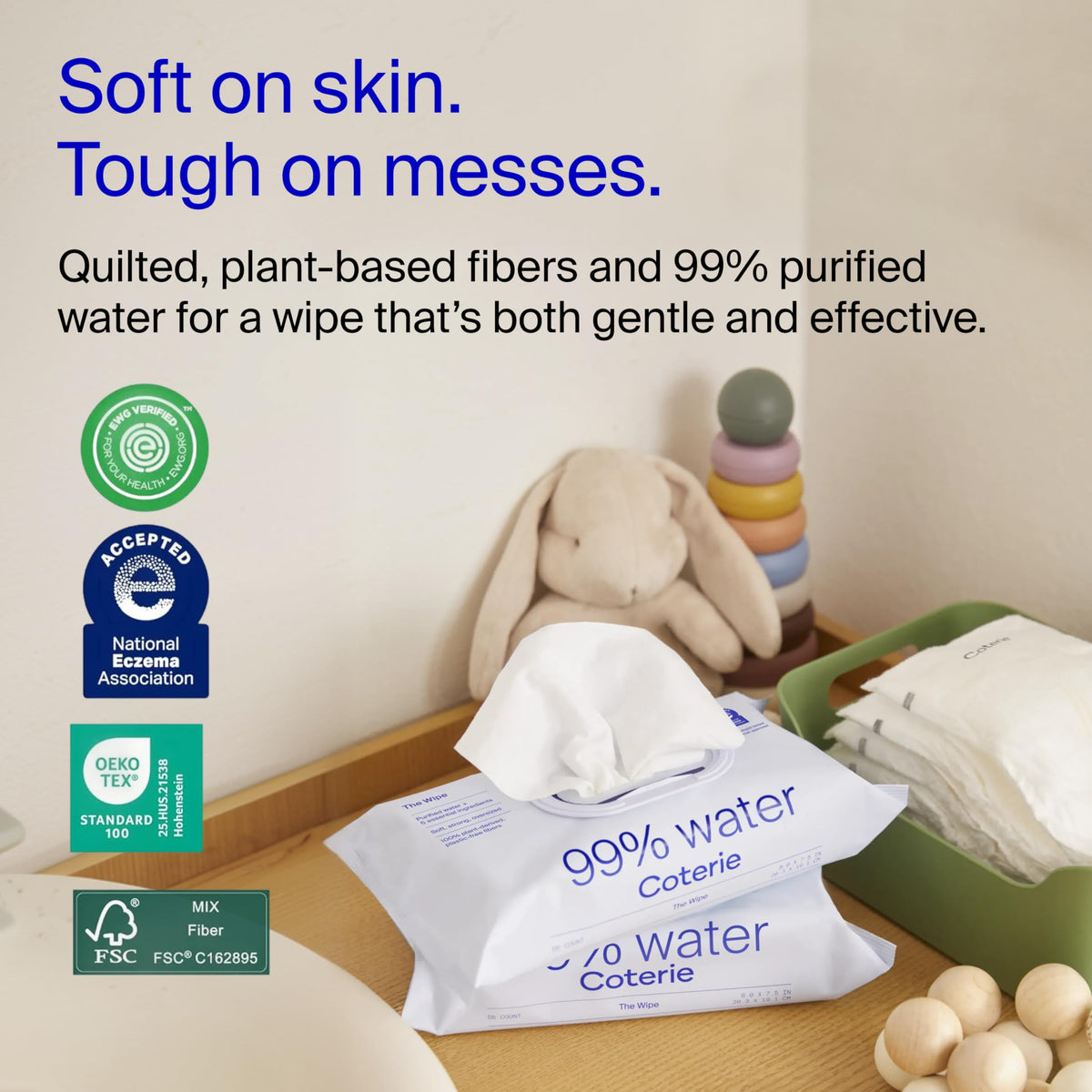 Coterie Baby Wipes for Sensitive Skin, 4 Standard Packs + 8 Travel Packs Coterie