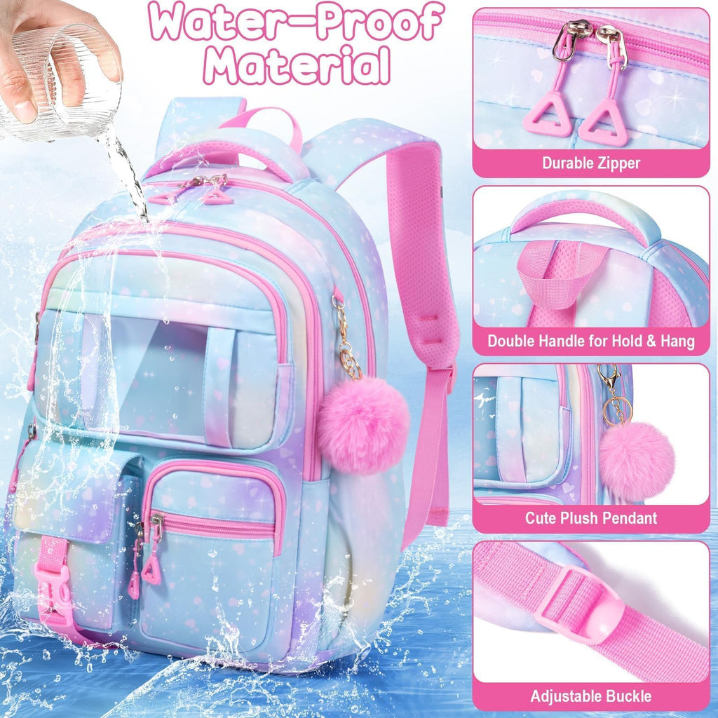 Fimibuke Kids Backpack for School Girls, Waterproof Backpack w/Lunch Box Fimibuke