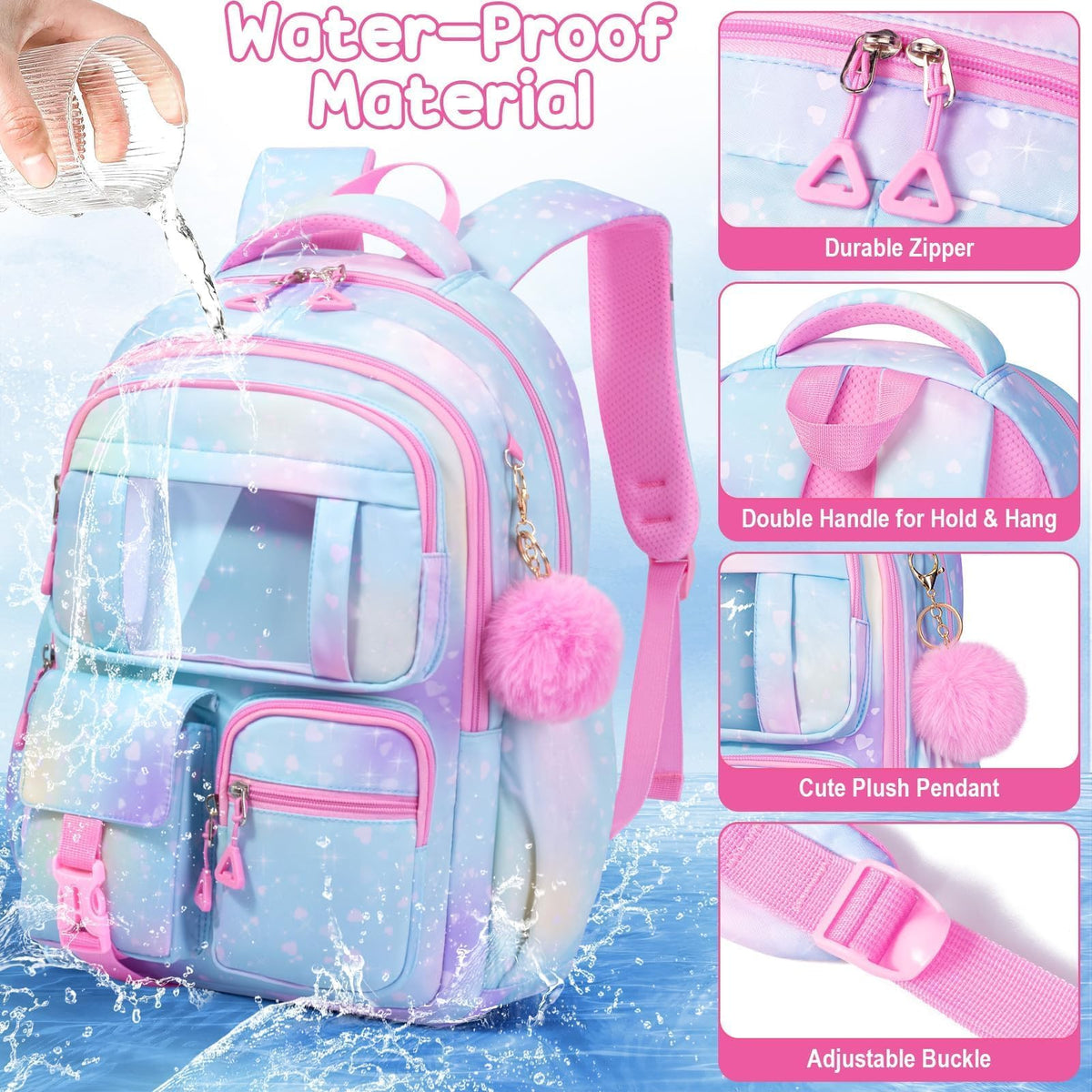 Fimibuke Kids Backpack for School Girls, Waterproof Backpack w/Lunch Box Fimibuke