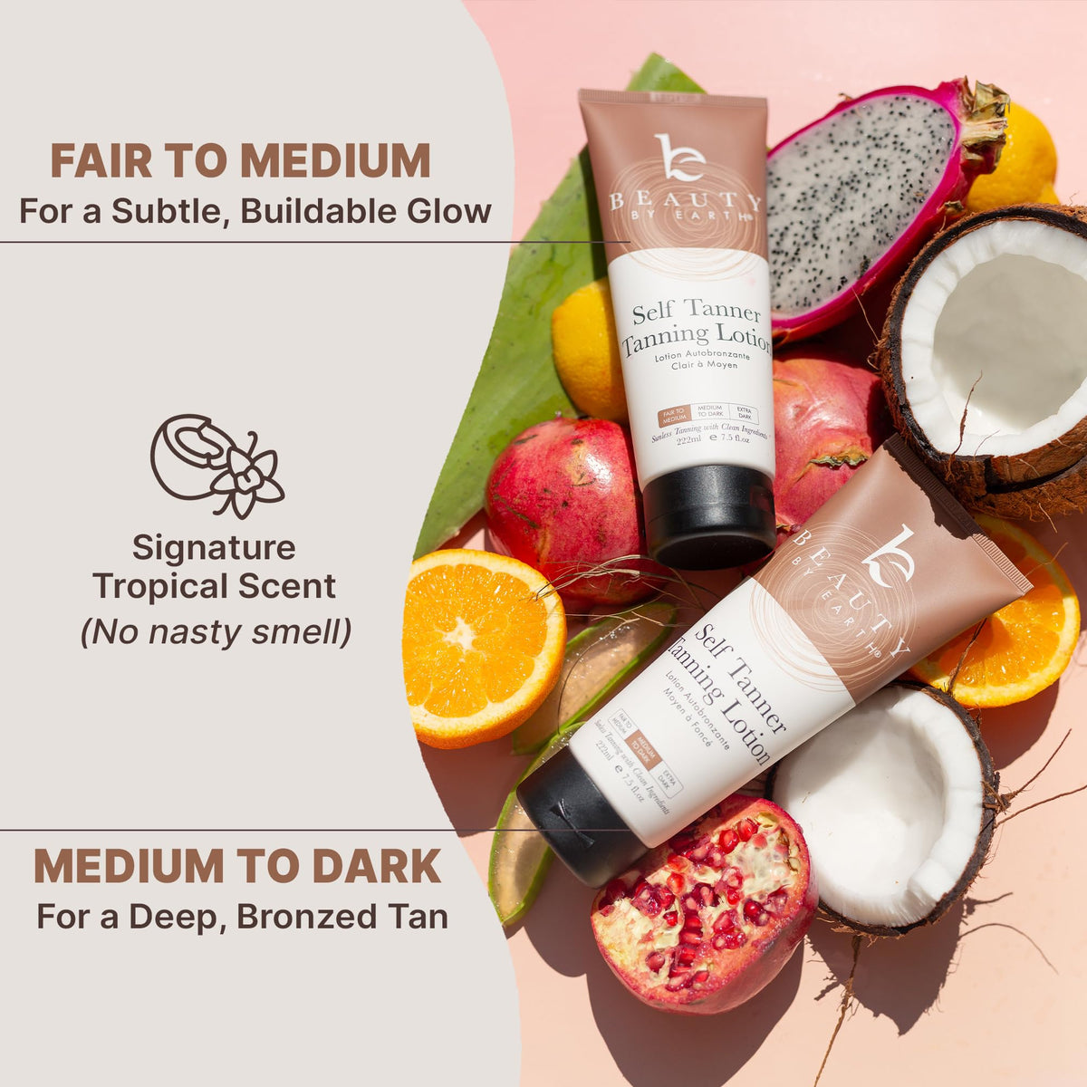 Beauty by Earth Self Tanner - USA Made with Natural & Organic Ingredients, Moisturizing Self Tanning Lotion with Aloe Vera & Coconut for a Natural Glow, Streak-Free Fake Tan (Medium) Beauty by Earth