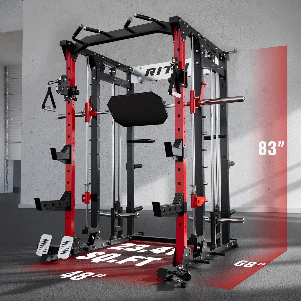RitFit Buffalo Smith Machine, Power cage with LAT-Pull Down System & Cable Crossover System, All-in-One Squat Rack for Home Gym, Power Rack RitFit