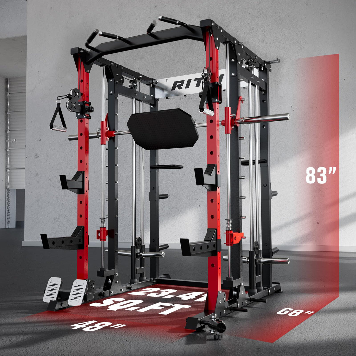 RitFit Buffalo Smith Machine, Power cage with LAT-Pull Down System & Cable Crossover System, All-in-One Squat Rack for Home Gym, Power Rack RitFit