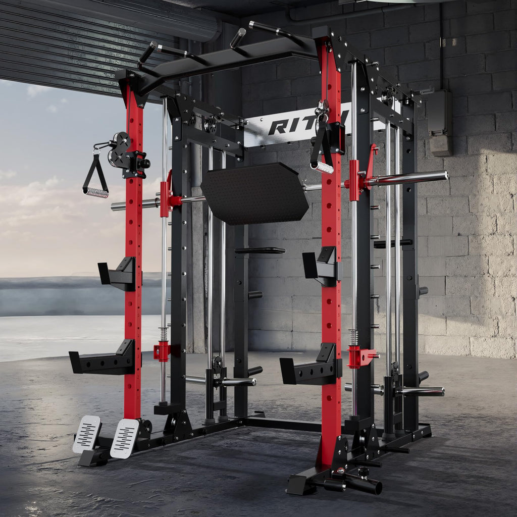 RitFit Buffalo Smith Machine, Power cage with LAT-Pull Down System & Cable Crossover System, All-in-One Squat Rack for Home Gym, Power Rack RitFit