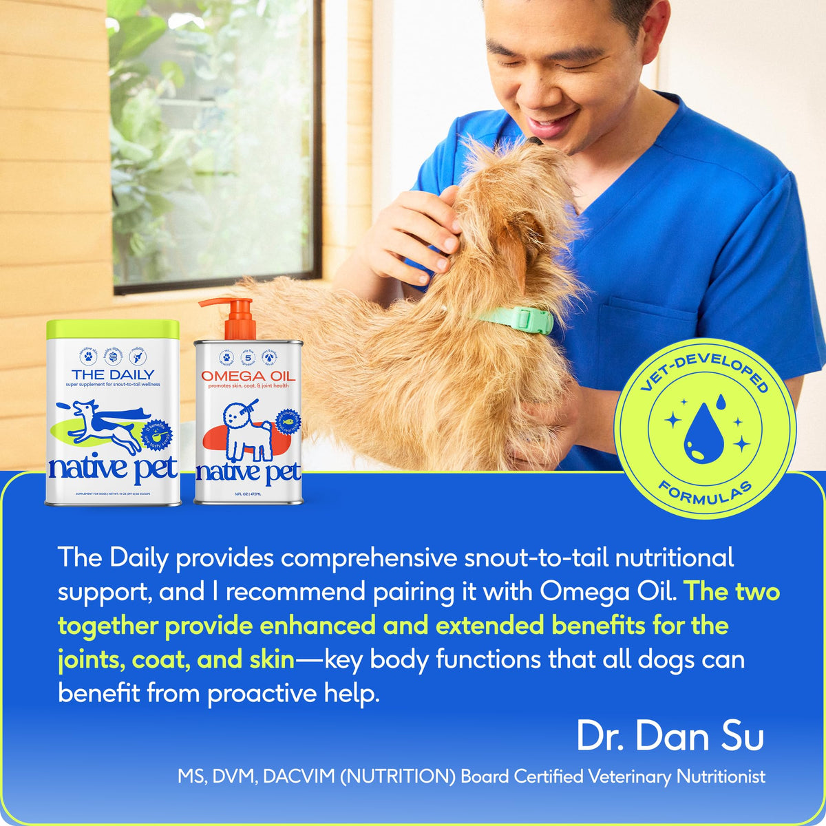 Native Pet Daily Wellness Bundle - Dog Vitamins and Supplements & Omega 3 Fish Oil Wild Alaskan Salmon Fish Oil for Dogs - 11-in-1 Multivitamin Powder Supports Joints, Gut, Skin, Coat & Heart Health Native Pet