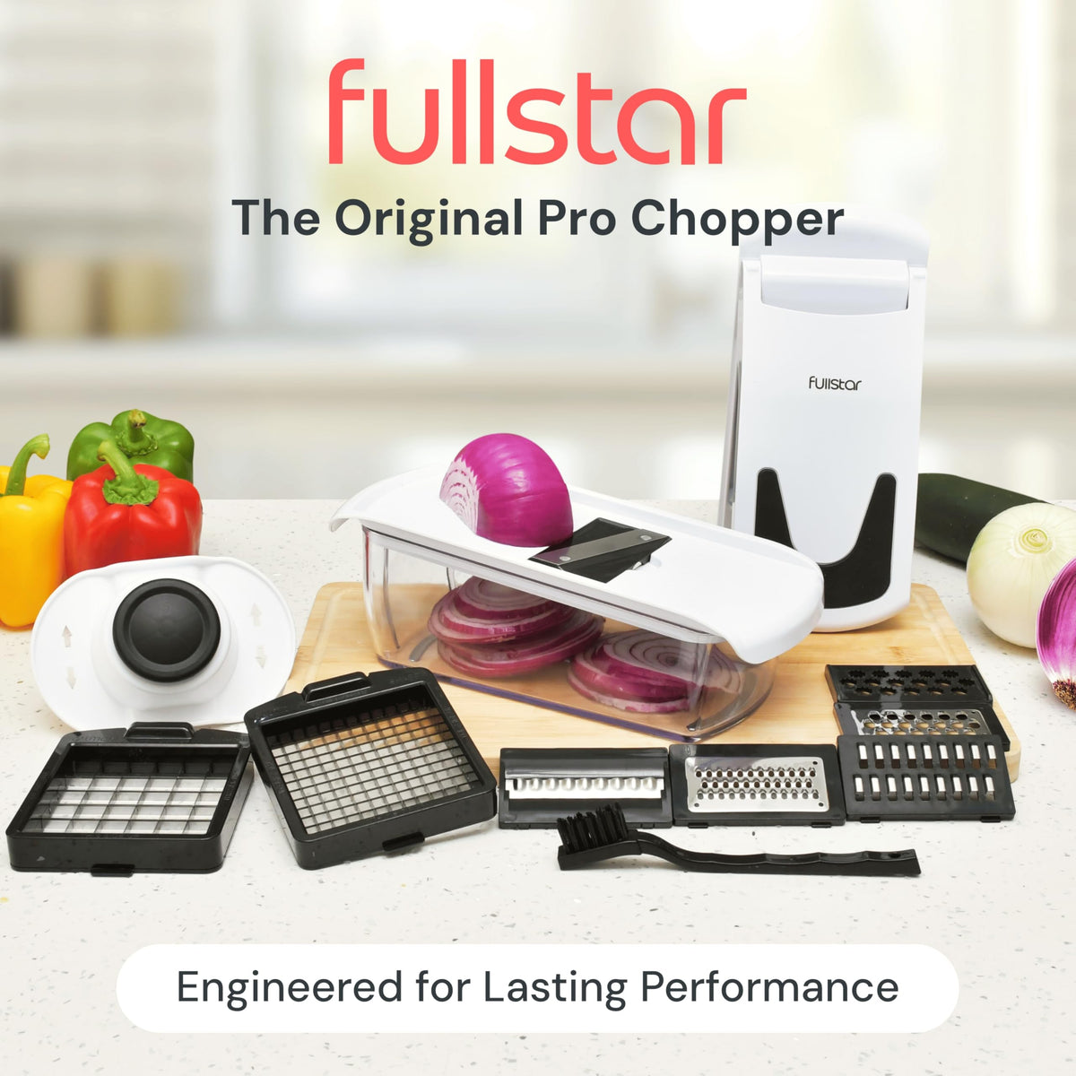 Fullstar Pro Original Vegetable Chopper & Mandoline - Chopper & Mandoline Lids - Food Chopper with Container, Fruit Slicer, Onion Dicer - All-in-One Prep Tool - Kitchen Gadgets & Gifts (8 in 1, White) fullstar