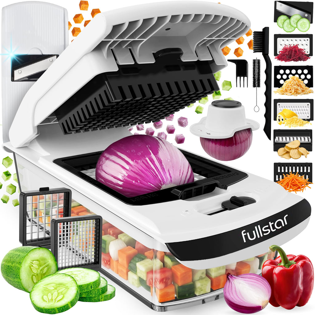 Fullstar Pro Original Vegetable Chopper & Mandoline - Chopper & Mandoline Lids - Food Chopper with Container, Fruit Slicer, Onion Dicer - All-in-One Prep Tool - Kitchen Gadgets & Gifts (8 in 1, White) fullstar