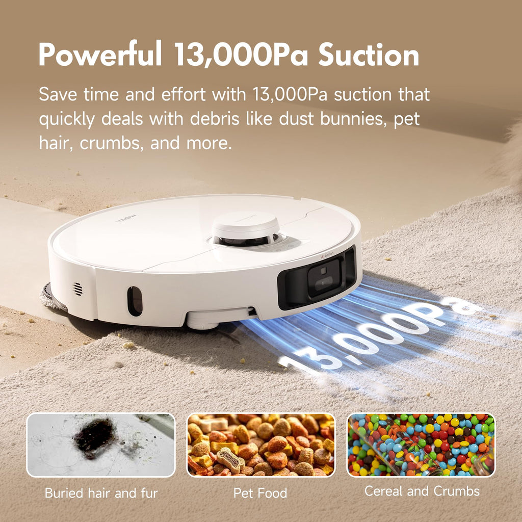 Mova P10 Pro Ultra Robot Vacuum and Mop 13,000Pa Suction, 140°F Hot Water Auto Mop Washing & Drying, Dual Spinning Extenable Mop,10.5mm Lifting for Carpet, 360°Obstacle Avoidance, App Control Mova