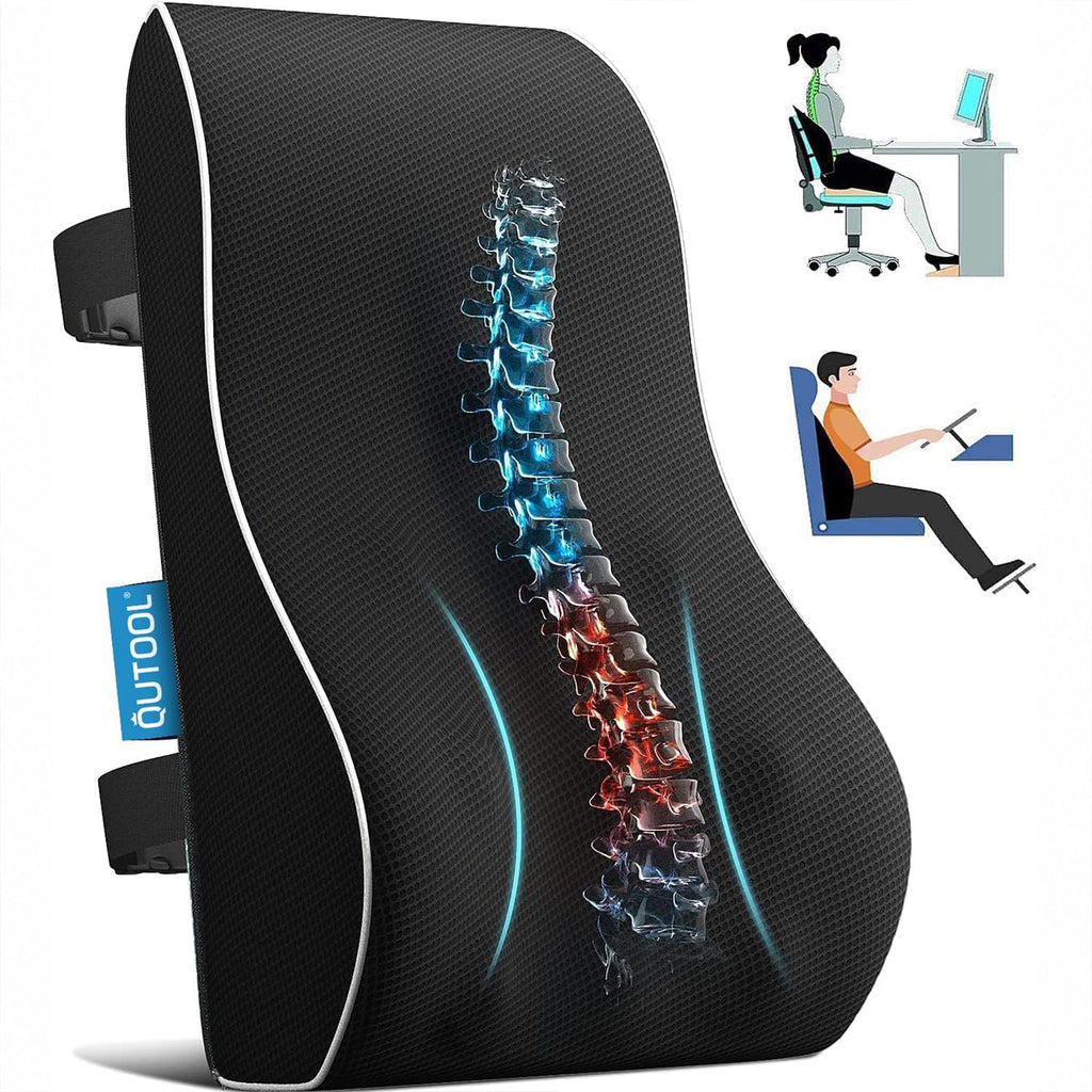 Lumbar Support Pillow for Office Chair, Office Home Essentials,Gifts for Mom,Dad, Back Support Pillow for Car, Chair Cushions,Back Pain Relief Improve Posture,Mesh Cover Double Adjustable Straps Qutool