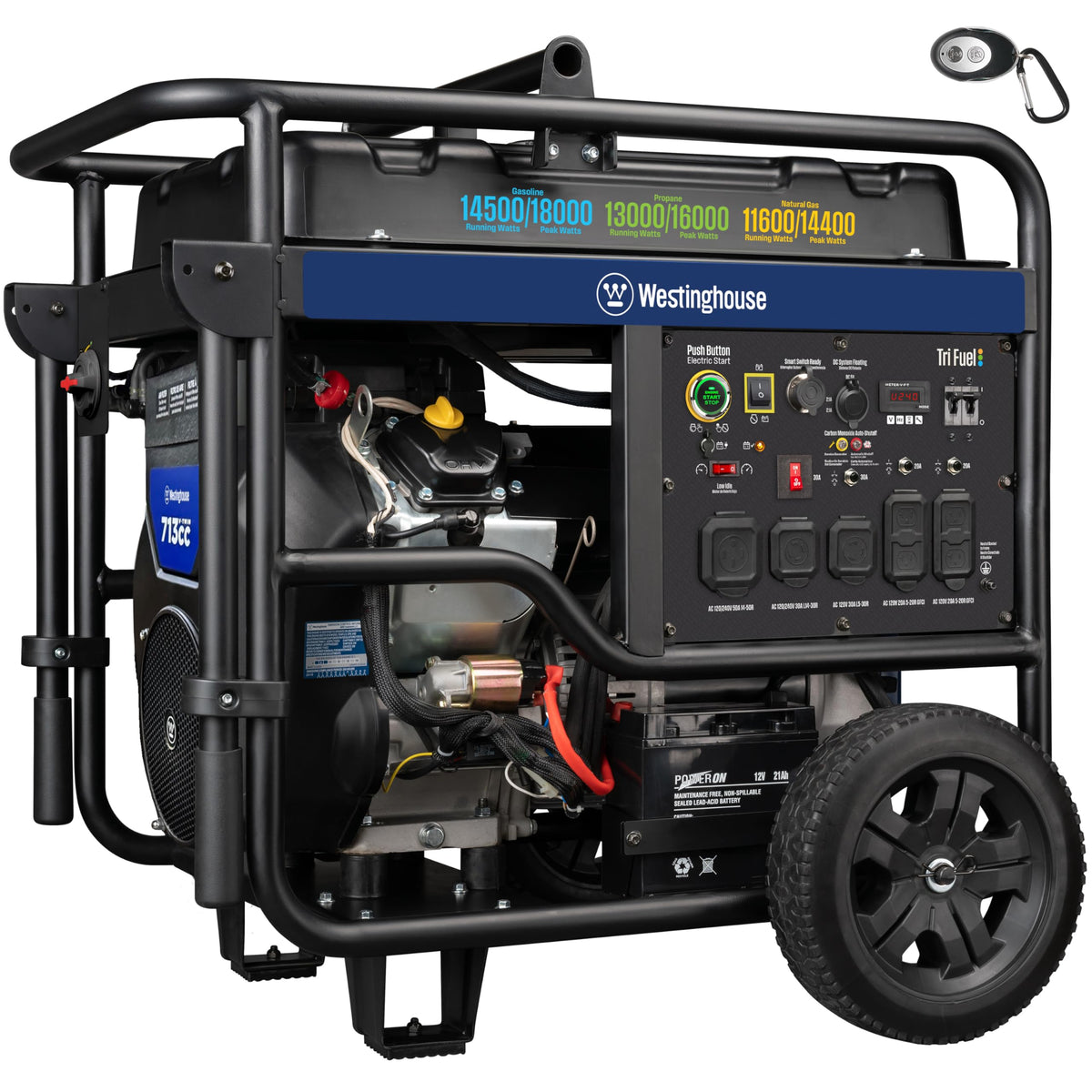Westinghouse 18000 Peak Watt Tri-Fuel Home Backup Portable Generator, Remote Electric Start, Transfer Switch Ready, Gas, Propane, and Natural Gas Powered, CO Sensor Westinghouse