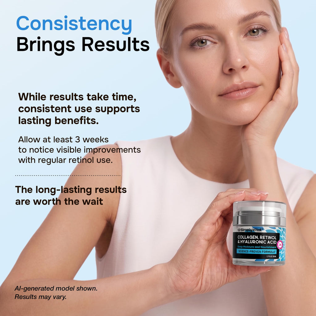 Anti-Aging Face Moisturizer with Retinol, Collagen & Hyaluronic Acid - Moisturizer Face Cream for Women & Men - Visibly Firming & Hydrating Neck Cream - Day & Night Skin Care - 1.7 fl oz SimplyVital