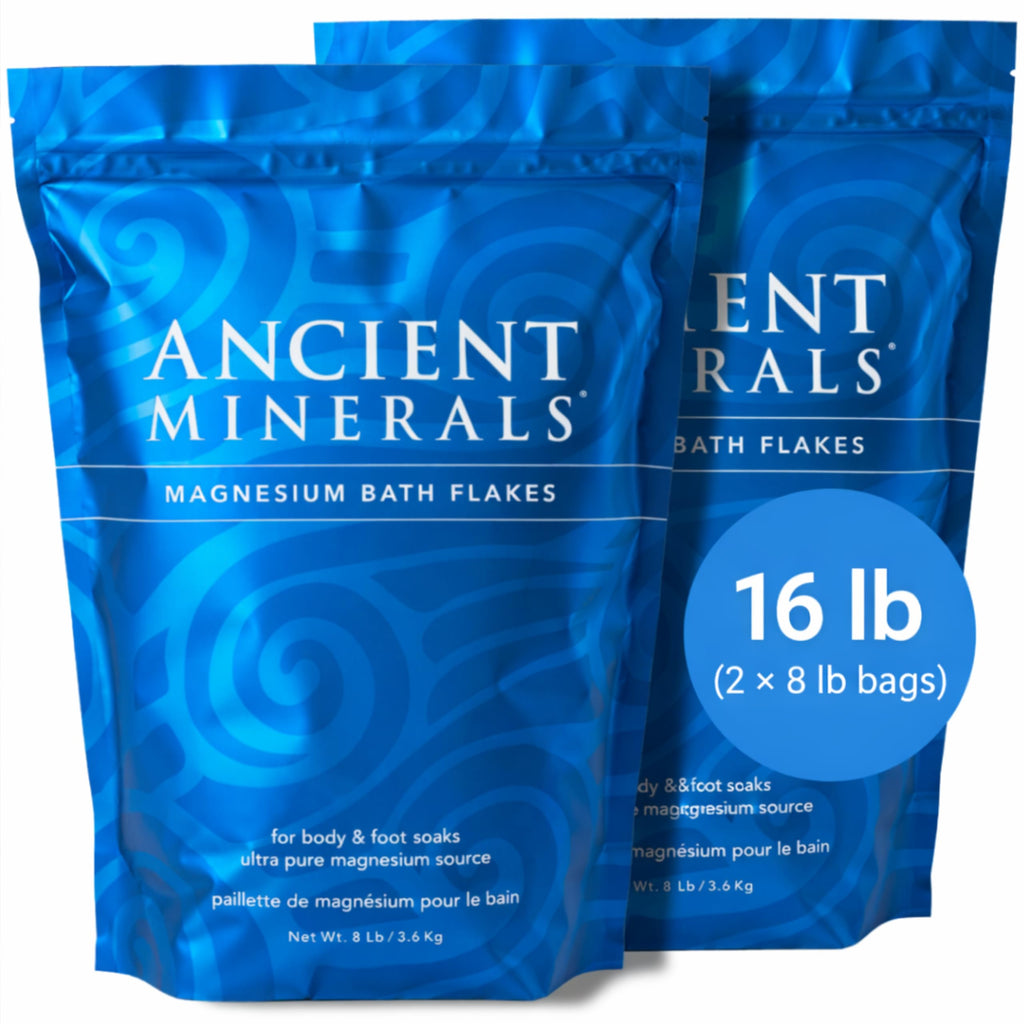 Ancient Minerals Magnesium Bath Flakes – Pure Zechstein Magnesium Chloride for Soaking and Whole-Body Replenishment (16 lb) Ancient Minerals