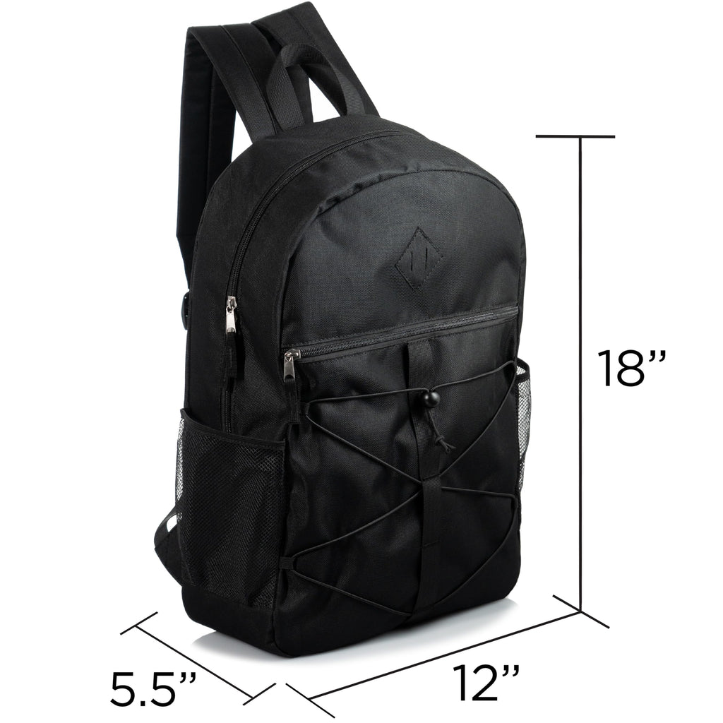 12 Pack 18" Bulk Bungee Backpacks With 52 Pc School Supplies Kit in Black Moda West