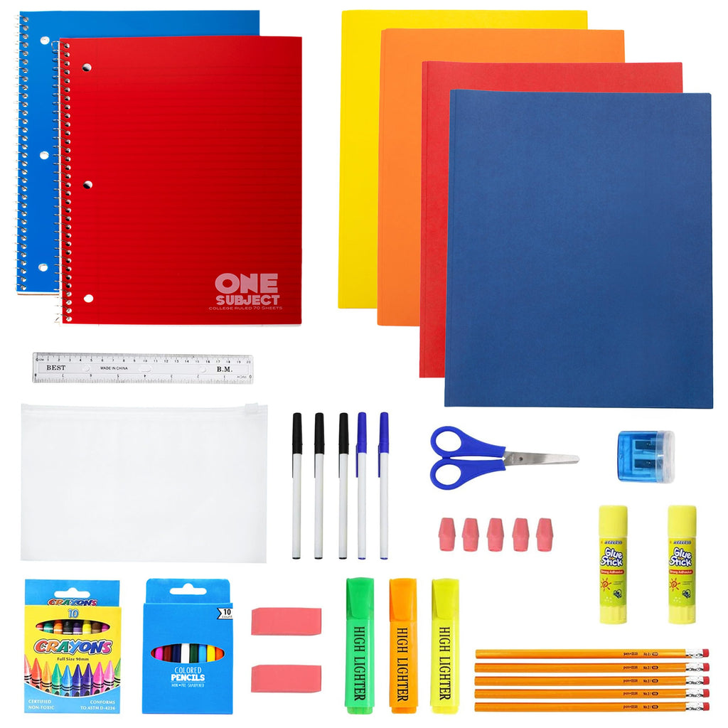 12 Pack 18" Bulk Bungee Backpacks With 52 Pc School Supplies Kit in Black Moda West