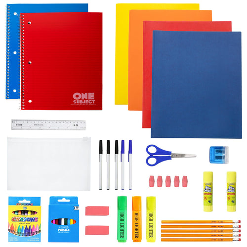12 Pack 18" Bulk Bungee Backpacks With 52 Pc School Supplies Kit in Black Moda West