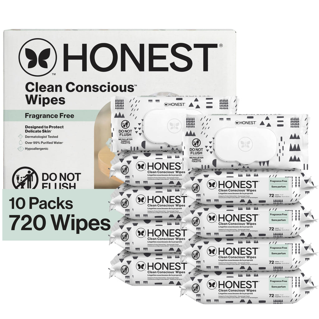 The Honest Company Baby Wipes for Sensitive Skin, Hypoallergenic, Fragrance-Free, Multi-Use, Pattern Play Design, 720 Count (10 Packs of 72) The Honest Company
