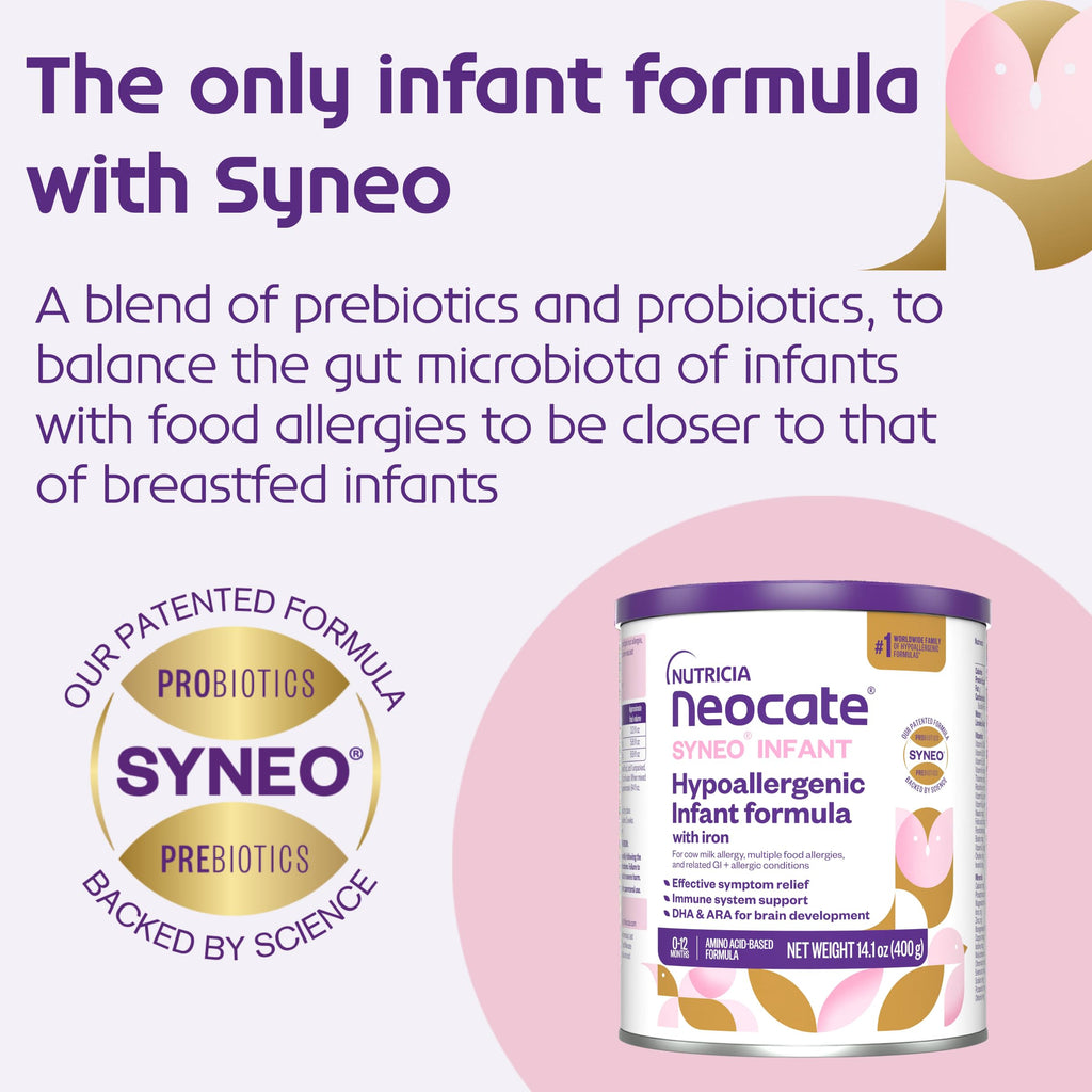 Neocate Syneo Infant - Hypoallergenic, Dairy-free, Amino Acid-Based Baby Formula with Prebiotic Fiber, Probiotics & DHA/ARA - Food Allergy-Friendly Formula - 14.1 oz (Pack of 4) Neocate