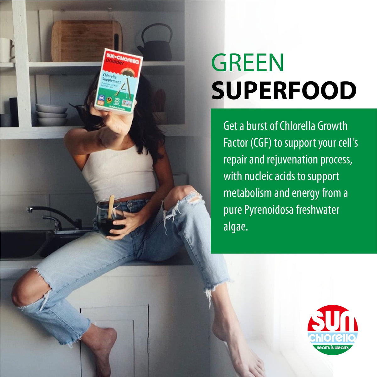 Sun Chlorella 500mg Whole Body Wellness Green Algae Superfood Supplement - Immune Defense, Gut Health, Natural Purification, Energy Boost - Chlorophyll, B12, Iron, Protein - Non-GMO - 600 Tablets Sun Chlorella