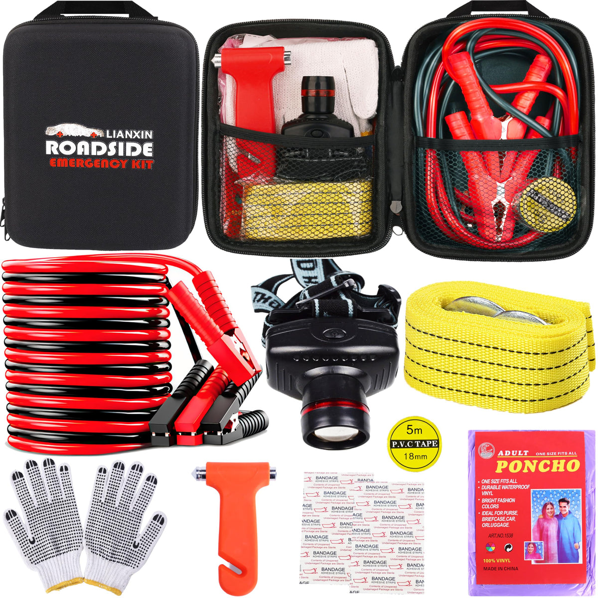 LIANXIN Car Roadside Emergency Kit,with Jumper Cables Car Safety Kits LIANXIN