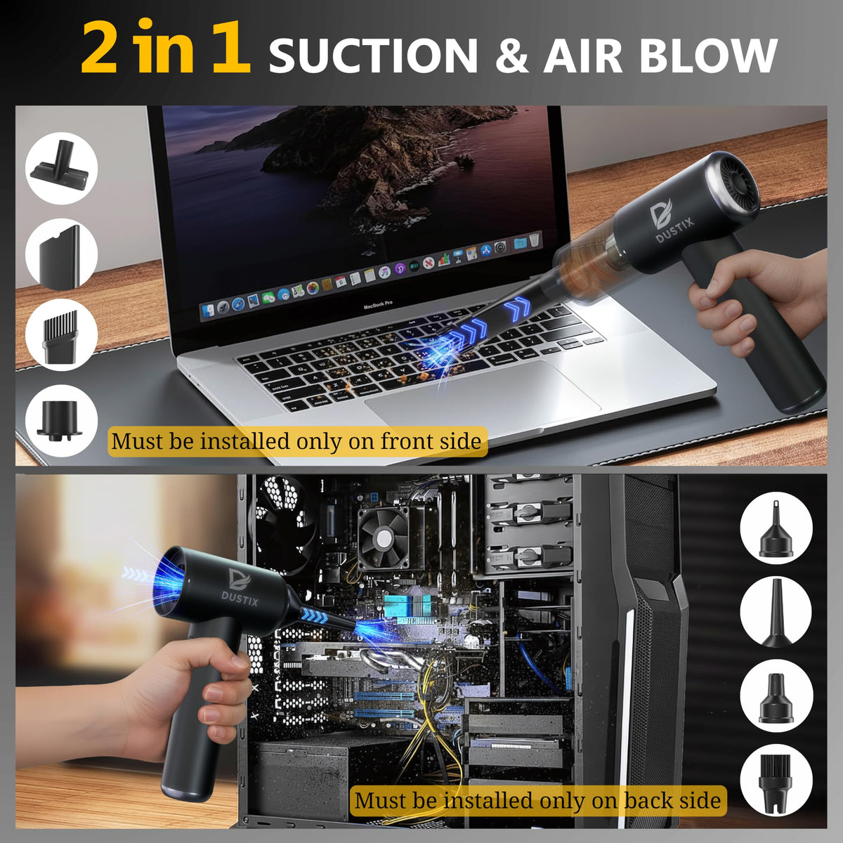 DUSTIX Car Vacuum Cordless Handheld Vacuum Cleaner Mini Portable Car Vacuum Brushless Motor Rechargeable Type C Blower Inflator Deflator Car Cleaning Kit (DX-1 Pro) DUSTIX