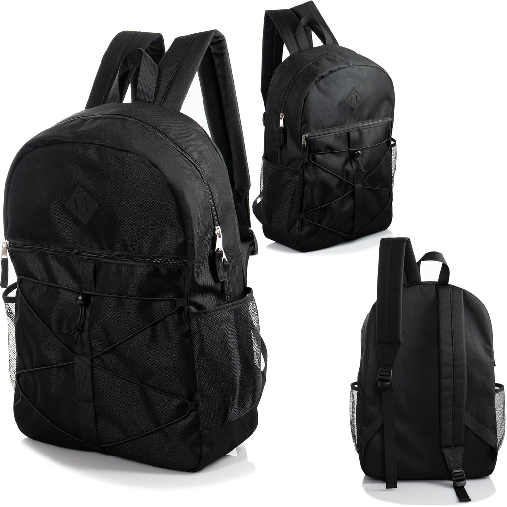 12 Pack 18" Bulk Bungee Backpacks With 52 Pc School Supplies Kit in Black Moda West