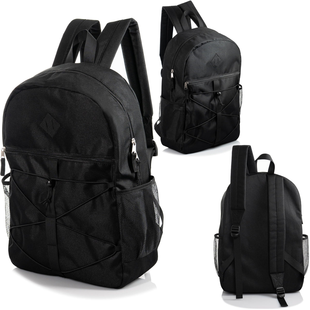 12 Pack 18" Bulk Bungee Backpacks With 52 Pc School Supplies Kit in Black Moda West